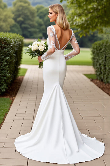 Mermaid Lace Stretch Satin Ivory Wedding Dress